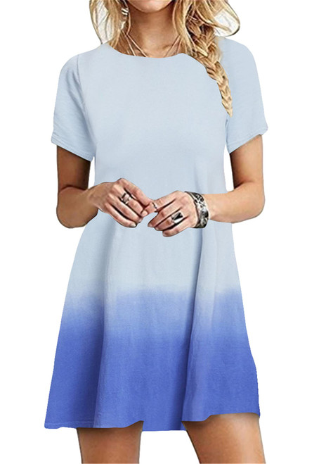 YMING Womens T Shirts Dress Round Neck Casual Short Dress Tie Dye Short Sleeve Ombre Dress Sky Blue 3XL YMING Womens T Shirts Dress Round Neck Casual Short Dress Tie Dye Short Sleeve Ombre Dress Sky Blue 3XL
