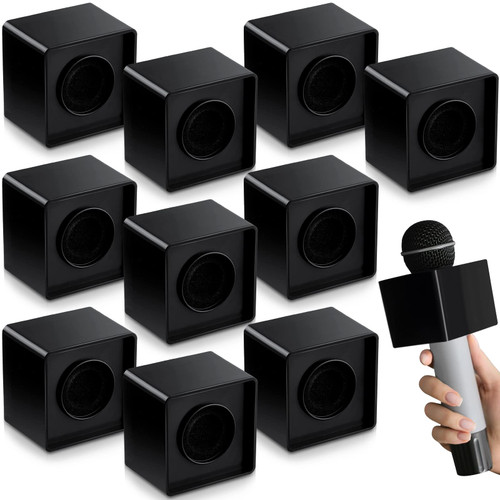 10 Pcs Microphone Flag Station Portable Square Cube ABS Foam Mic Flag Logo Studio Equipment Microphone Accessories for Reporter Host Interview (Black)
