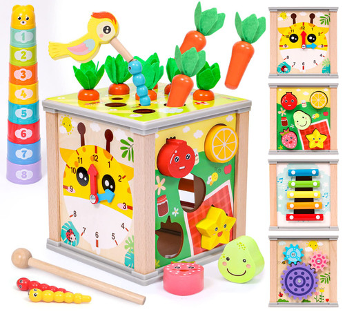 Wooden Activity Cube for Baby,Montessori Toys for 1 2 Year Old Boys Girls Gift, 7 in 1 with Harvest Carrots & Stacking Cups | Toddler Educational Learning Baby Toys 12-18 Months, First Birthday Gift Wooden Activity Cube for Baby,Montessori Toys for 1 2 Year Old Boys Girls Gift, 7 in 1 with Harvest Carrots & Stacking Cups | Toddler Educational Learning Baby Toys 12-18 Months, First Birthday Gift
