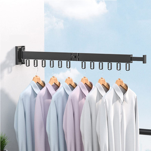 MIFXIN Retractable Clothes Drying Rack Laundry Wall Mounted Two-Fold Drying Rack Collapsible Clothes Hanger Folding Clothing Rack for Laundry Balcony (Black)
