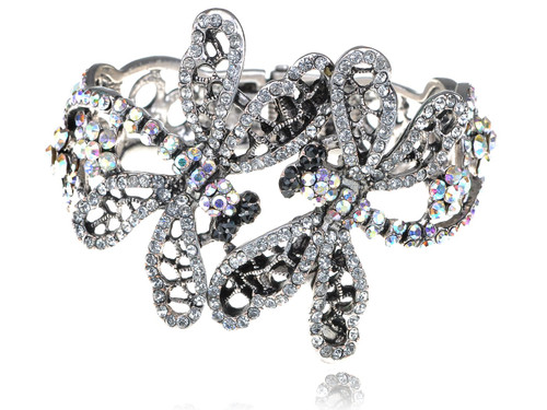 Alilang Silvery Tone Clear Crystal Rhinestones Two Dragonfly Cut Out Insect Cuff Bangle Bracelet Alilang Silvery Tone Clear Crystal Rhinestones Two Dragonfly Cut Out Insect Cuff Bangle Bracelet