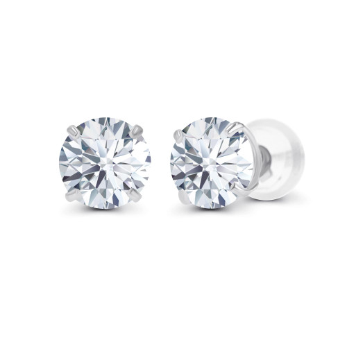 Sterling Silver 4mm Round Created White Sapphire Birthstone Prong Set Stud Earrings For Women and Girls Sterling Silver 4mm Round Created White Sapphire Birthstone Prong Set Stud Earrings For Women and Girls