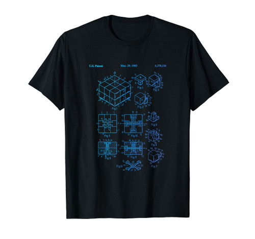 Competitive Puzzle Cube Rubik Patent Speed Cubing Retro Math T-Shirt