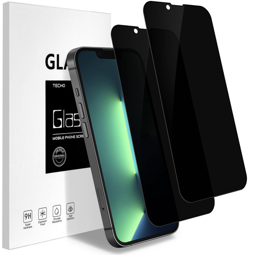 TECHO 4 Way Privacy Screen Protector Compatible with iPhone 14 Plus/iPhone 13 Pro Max Anti Spy Tempered Glass Film Full Coverage Edge to Edge (Bubble Free) (2 PACK) (6.7 inch)