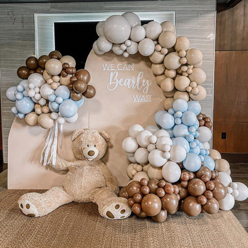 DIY Blue Brown Baby Shower Balloons, 146pcs Blue Coffee Brown Nude Tan Balloon Garland Arch Kit for Teddy Bear Baby Shower Boy Girl Birthday Jungle Gender Reveal Party Decorations by QIFU