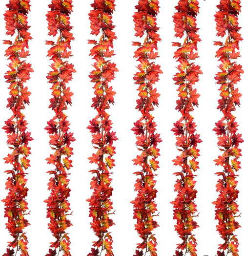 DearHouse 6 Pcs Fall Garland Maple Leaf, Hanging Vine Garland Artificial Autumn Foliage Garland Thanksgiving Decor for Home Wedding Fireplace Party (Maple red)