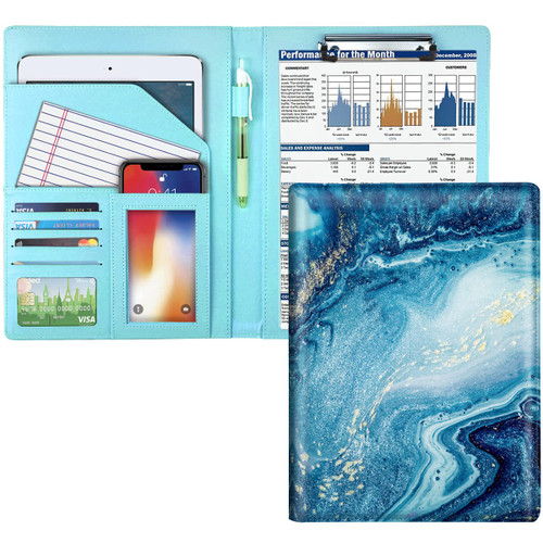 WAVEYU Padfolio Business, Resume Portfolio Folder, Leather Interview Portfolio Business Portfolio Portfolio Organizer with Legal Pad Folder Clipboard, Interview Folder for Men Women, Blue Marble WAVEYU Padfolio Business, Resume Portfolio Folder, Leather Interview Portfolio Business Portfolio Portfolio Organizer with Legal Pad Folder Clipboard, Interview Folder for Men Women, Blue Marble