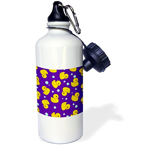 3dRose wb_193780_1 Cute Rubber Ducky Pattern On Dark Purple-Y Blue Yellow Ducks Duckies Sports Water Bottle, Multicolor, 21 oz