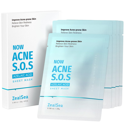 ZealSea Face Sheet Mask, 5 Pack Anti-Acne Face Mask, Face Mask Skin Care for Sensitive Soothing, Pore Cleansing, Moisturizing, Brightening, Firming, Beauty Mask for All Skin Type