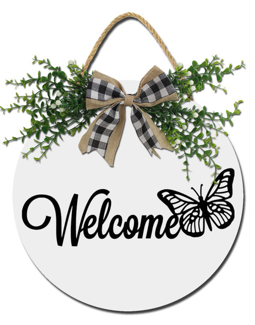 Sokomurg Welcome Sign For Front Door,Rustic Round Wooden Wreath,Farmhouse Front Door Front Porch Decor,New Home Housewarming Gift 12inch