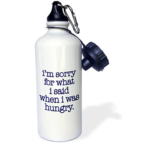 3dRose wb_171962_1"Im sorry for what I said when I was hungry, Blue" Sports Water Bottle, 21 oz, Multicolor