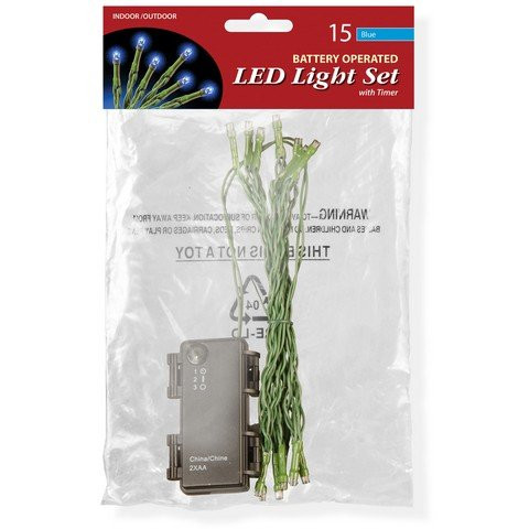 National Tree Battery Operated 15 LED Bulb Light String Set, Blue (LS-883-15B-B)
