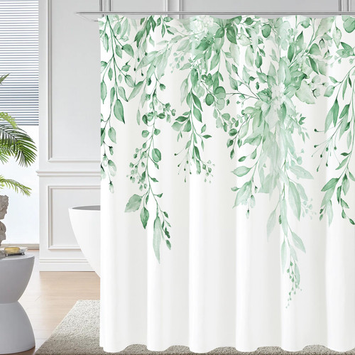 Gibelle Mint Green Eucalyptus Shower Curtain, Watercolor Plant Leaves with Floral Bathroom Shower Curtain Set with Hooks, 72x72 Gibelle Mint Green Eucalyptus Shower Curtain, Watercolor Plant Leaves with Floral Bathroom Shower Curtain Set with Hooks, 72x72