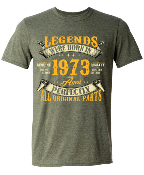 50th Birthday Shirt for Men, Legends were Born in 1973, Vintage 50 Years Old T-Shirt Green Heather X-Large