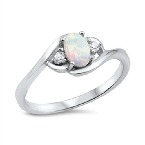 Women's Oval Clear CZ White Simulated Opal Ring .925 Sterling Silver Band Size 9