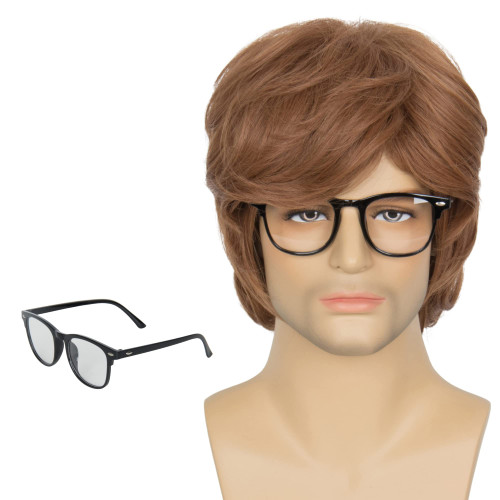 Miss U Hair Mens Wigs Short Brown Wig with Glasses Male Cosplay Wig Halloween Party Costume Wig