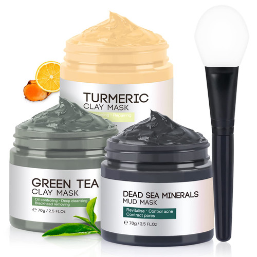Turmeric Vitamin C Clay Face Mask, Dead Sea Mud Mask, Green Tea Clay Mask, Facial Skin Care Sets for Women&Men, Facial Mask for Oil Control, Deep Cleaning, Reduce Blackheads and Acne/2.5 OZ each Turmeric Vitamin C Clay Face Mask, Dead Sea Mud Mask, Green Tea Clay Mask, Facial Skin Care Sets for Women&Men, Facial Mask for Oil Control, Deep Cleaning, Reduce Blackheads and Acne/2.5 OZ each
