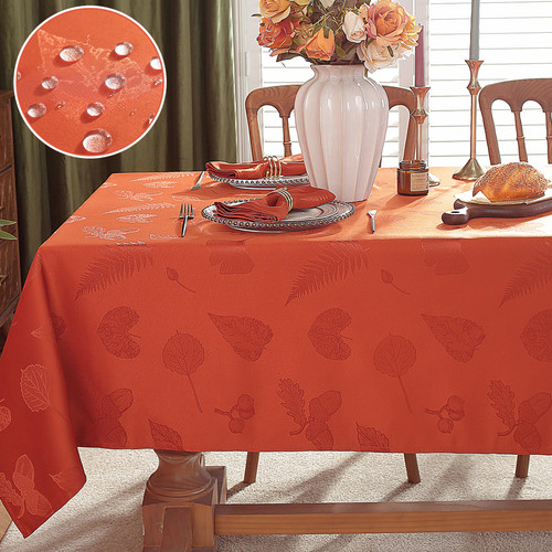 SASTYBALE Fall Tablecloth for Rectangle Tables, Jacquard Heavy Duty & Spill Proof Table Cloth with Autumn Leaves, Washable Table Cover for Thanksgiving Harvest Holidays (Rectangle, 60" x 84", Rust)