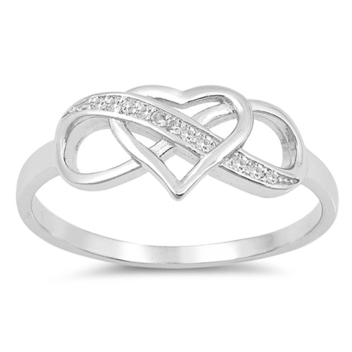 Clear CZ Infinity Love Knot Heart Promise Ring Sterling Silver Band Size 8