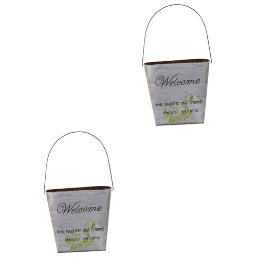 Yardwe 2 Pcs Tin Flower Bucket Wall Plant Holder Pots Galvanized Planter Pot Hanging Planter Rustic Metal Pitcher Galvanized Metal Vase Farmhouse Iron Wall-Mounted Wall Basin