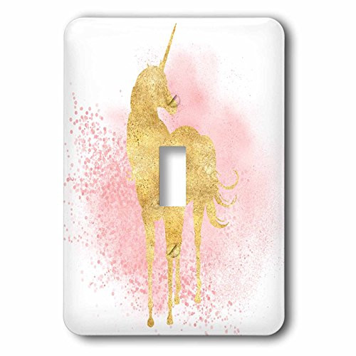 3dRose LSP_274289_1 Image of Blush Pink Sparkle Confetti Gold Unicorn Toggle Switch, Multicolor