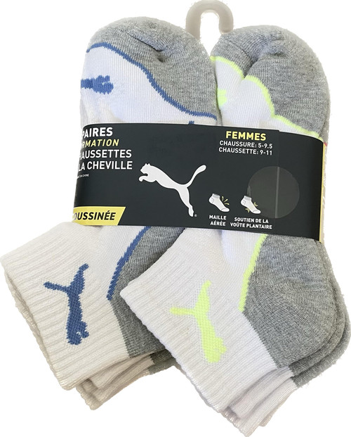 PUMA 6 PAIRS TRAINING QUARTER CREW WOMENS SOCKS SHOW 5-9.5 SOCK 9-11