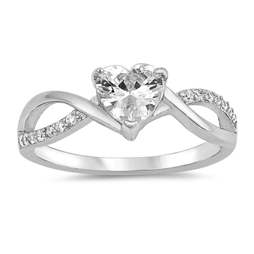 White CZ Heart Twist Infinity Purity Ring .925 Sterling Silver Band Size 5