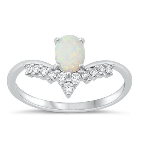 Clear CZ White Simulated Opal Ring New .925 Sterling Silver Chevron Band Size 4