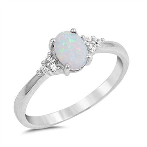 Oval Solitaire Clear CZ White Simulated Opal Ring .925 Sterling Silver Band Size 12