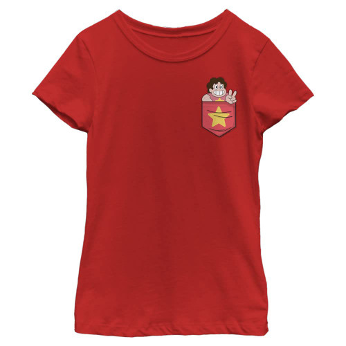 Steven Universe Girl's Steven Pocket T-Shirt, Red, X-Small