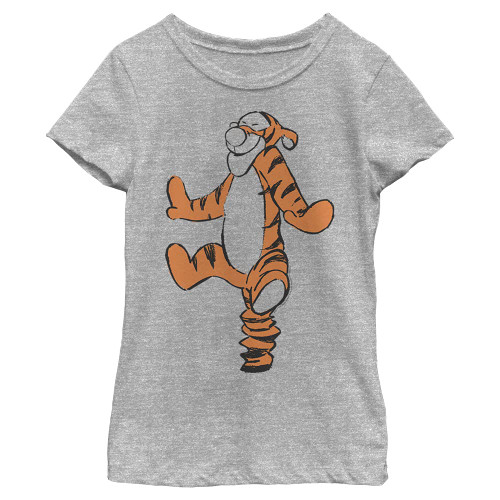Disney Winnie The Pooh Basic Sketch Tigger Girl's Crew Tee, Athletic Heather, Large