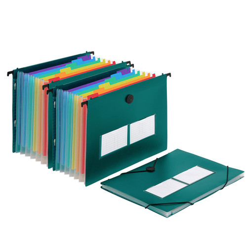 Hanging File Folders Letter Size - COFSODI Expanding File Folder, 7 Accordion Pockets File Cabinet Organizer, Multi-Color Tabs, File Folders for Filing Cabinet, Green - 3 Packs