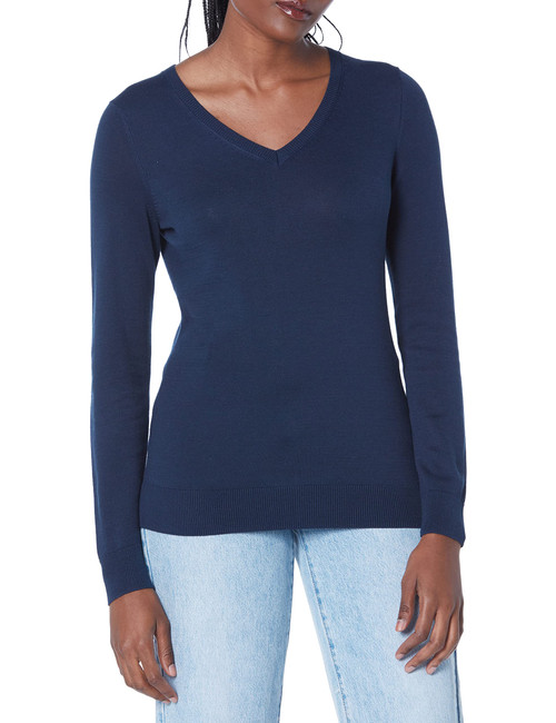 Amazon Essentials Women's Classic-Fit Lightweight Long-Sleeve V-Neck Sweater (Available in Plus Size), Navy, 1X