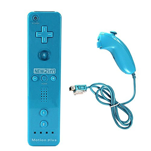 Bestseller2888 Built-in Motion Plus Remote & Nunchuck Controller For Wii + Silicone Case + Wrist Strap for Nintendo Wii SKYBLUE