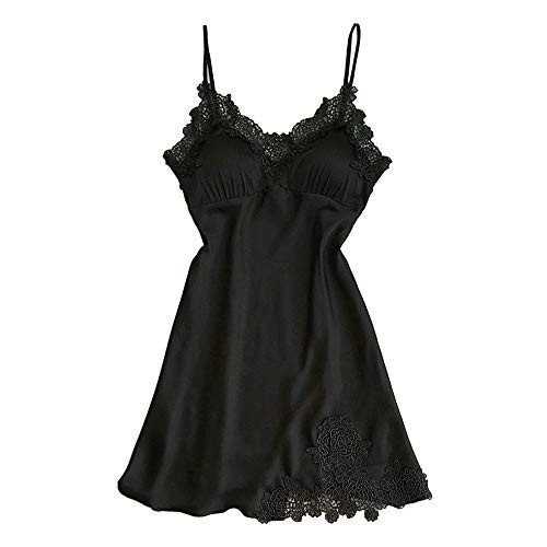 Aniywn Women Babydoll Nightgown Chemises Lace Lingerie Sleepwear Sexy V-Neck Full Slip Sleepdress Spaghetti Strap Nightdress Black