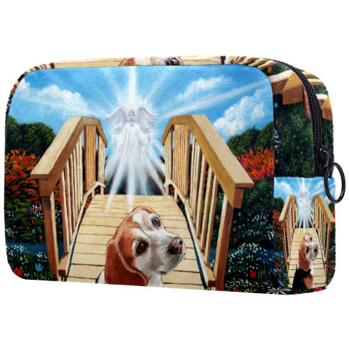 LEVEIS Beagle Dog Heading Over Bridge Small Makeup Bag Pouch for Purse Travel Cosmetic Bag Portable Toiletry Bag for Women Girls Gifts