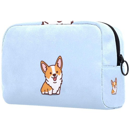 LEVEIS Cute Corgi Puppy Small Makeup Bag Pouch for Purse Travel Cosmetic Bag Portable Toiletry Bag for Women Girls Gifts