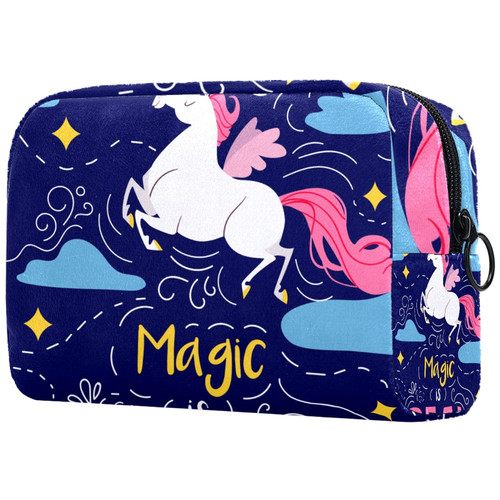 LEVEIS Magic Unicorn Starry Sky Small Makeup Bag Pouch for Purse Travel Cosmetic Bag Portable Toiletry Bag for Women Girls Gifts