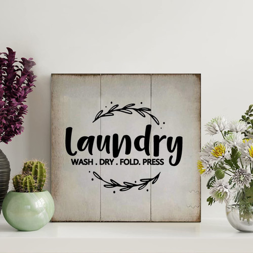 LITTLEGROVE SEEDS Rustic Wood Sign Laundry Wash Dry Fold. Press Wood Plaque Farmhouse Wall Art Rustic Wall Decorations for Living Room for Home Man Cave Gate Garden Bars Cafes 8x8in
