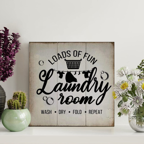 LITTLEGROVE SEEDS Loads Of Fun Laundry Room Wash. Dry. Fold. Repeat Wood Signs Wood Plaque Motivational Wall Decorations for Living Room Rustic Wall Art Kitchen Home Decor Signs 8x8in