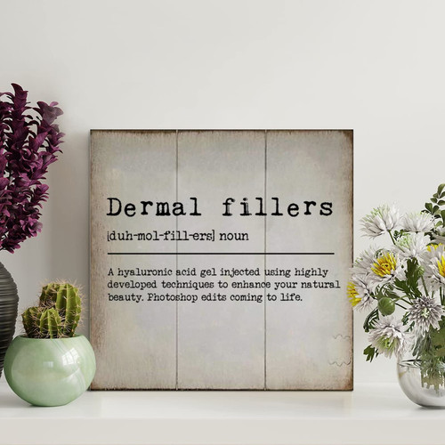LITTLEGROVE SEEDS Dermal Fillers Definition Wood Sign Dermal Fillers Wood Plaque Wall Art Rustic Wall Decorations for Living Room Kitchen Wall Hanger Retro Decoration Sign 8x8in