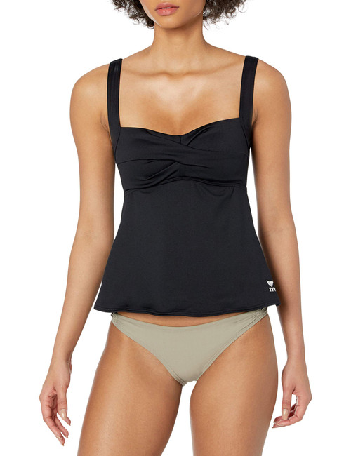 TYR Women's Twisted Bra Solid Tankini Top (Black, 12)