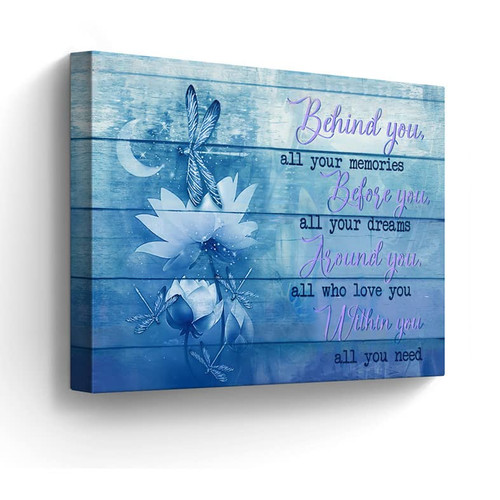 Dragonfly Canvas Wall Art Inspirational Quotes Pictures Wall Decor Dragonfly Lotus Rustic Painting for Bedroom Bathroom Living Room Prints Artwork Framed 12"x16"?Navy Blue?
