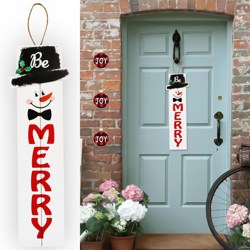 IGMaryBox Christmas Welcome Sign for Front Door Porch Welcome Hanging Sign Christmas Snowman Wooden Hanging Porch Sign Hand Painted Holiday Decoration Wooden Welcome Hanging Sign
