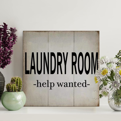 LITTLEGROVE SEEDS Vintage Wood Signs Laundry Room Help Wanted Wood Plaque Rustic Wall Hanger Farmhouse Wall Art Wall Decor for Bedroom Living Room Housewarming Gift 12x12in