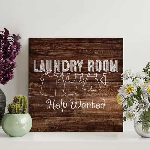 LITTLEGROVE SEEDS Wooden Pallet Sign Laundry Room Help Wanted Wood Signs with Inspirational Quotes 12x12in Farmhouse Wooden Signs Family Wall Art Decor Wall Hanger for Bedroom Living Room