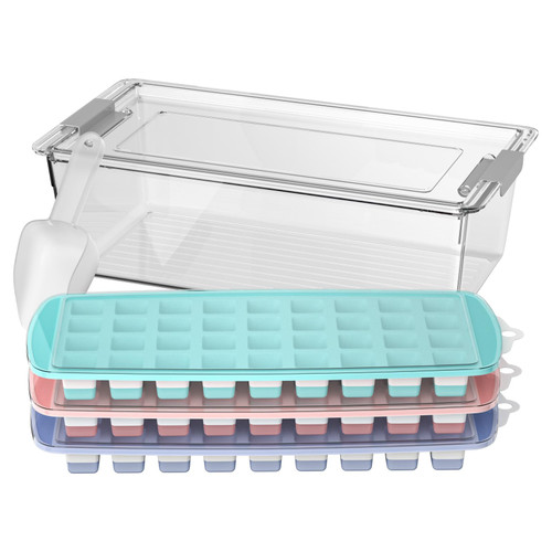 108-Silicone Ice Trays for Freezer with Lid and Bin, AYOTEE 3 Pack Stackable Ice Cube Trays for Freezer with Lid, Square Ice Cube Molds for Cocktails, Easy Release Ice Cube Trays-Apartment Essentials