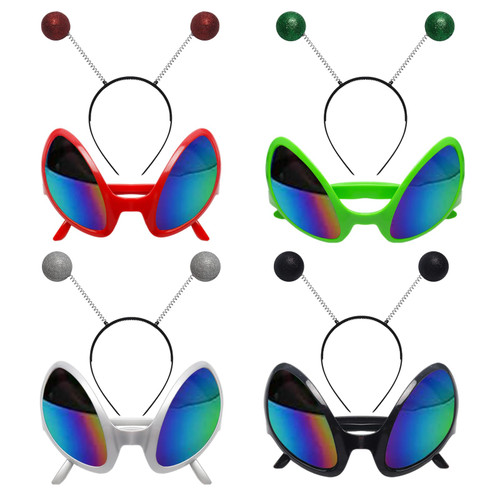 8 Pcs Alien Headband and Glasses Alien Rainbow Lens Sunglasses Martian Alien Costume Accessories for Halloween Space Theme Party Favors
