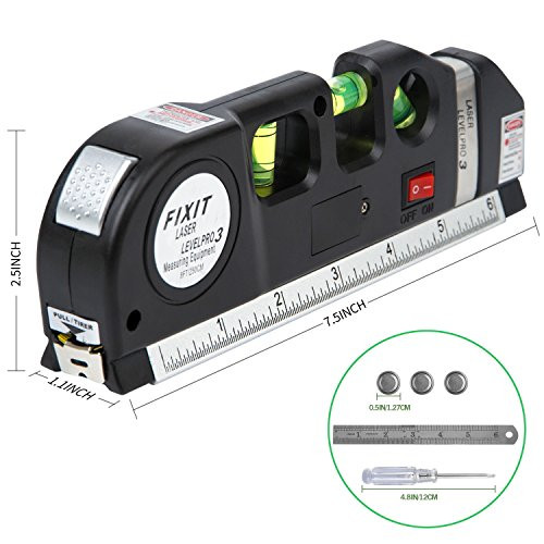 Laser Level,Exceedt 8ft Multipurpose Laser Measure Line Adjustable Standard and Metric Tape Ruler (Screwdriver & Beam Adjusted Tool Included)
