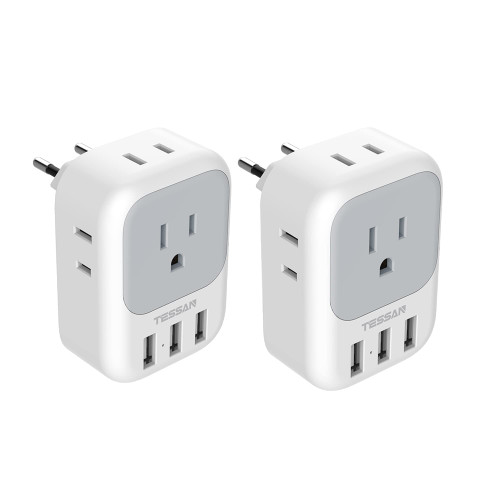 TESSAN European Travel Plug Adapter 2 Pack, US to Europe Power Adapter with 4 AC Outlets and 3 USB, Euro Charger Adaptor Type C for USA to EU Spain France Iceland Italy Germany Greece TESSAN European Travel Plug Adapter 2 Pack, US to Europe Power Adapter with 4 AC Outlets and 3 USB, Euro Charger Adaptor Type C for USA to EU Spain France Iceland Italy Germany Greece